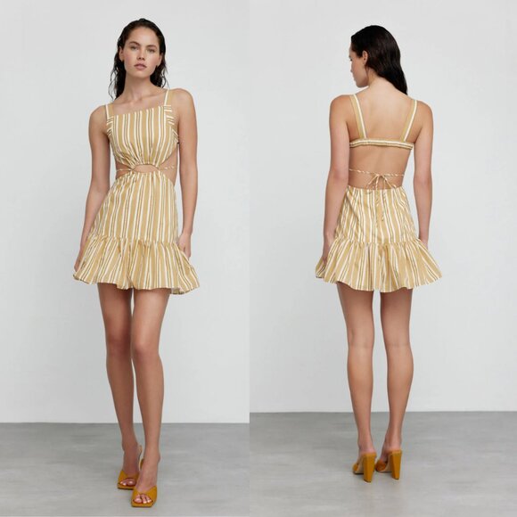 Significant Other Eadie Cut-out Mini Dress Sz 4 In Yellow Striped Ruffle Skirt - Picture 1 of 8